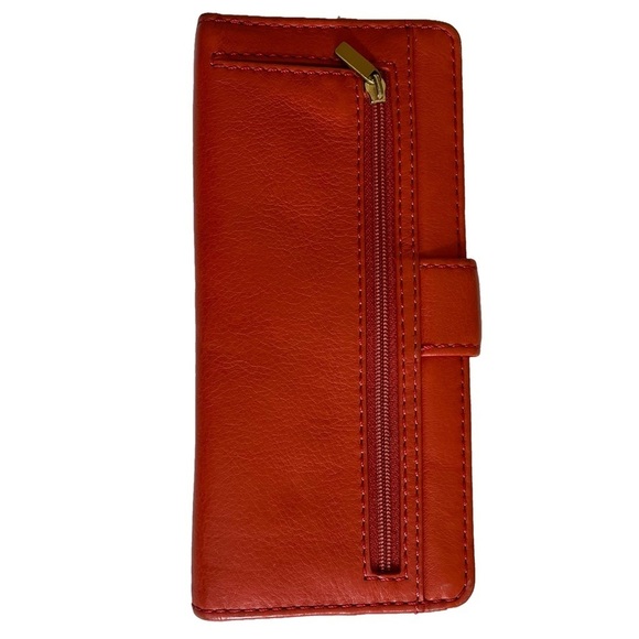 Fossil Orange Cowhide Leather Wallet Bifold Credit Card Zip Compartment Coins - Picture 2 of 15